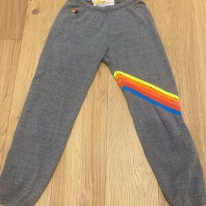 Aviator Nation Gray Sweatpants with Rainbow Side Stripes